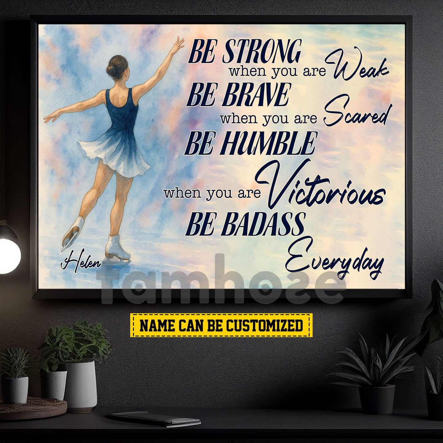 Motivational Personalized Ice Skating Girl Canvas Painting, Be Strong Brave Humble And Badass Sport Wall Art Decor, Poster Gift For Ice Skating Lovers