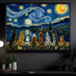 Impasto Oil Dog Canvas Painting, A Night Beneath the Stars Wall Art Decor, Poster Gift For Dog Lovers