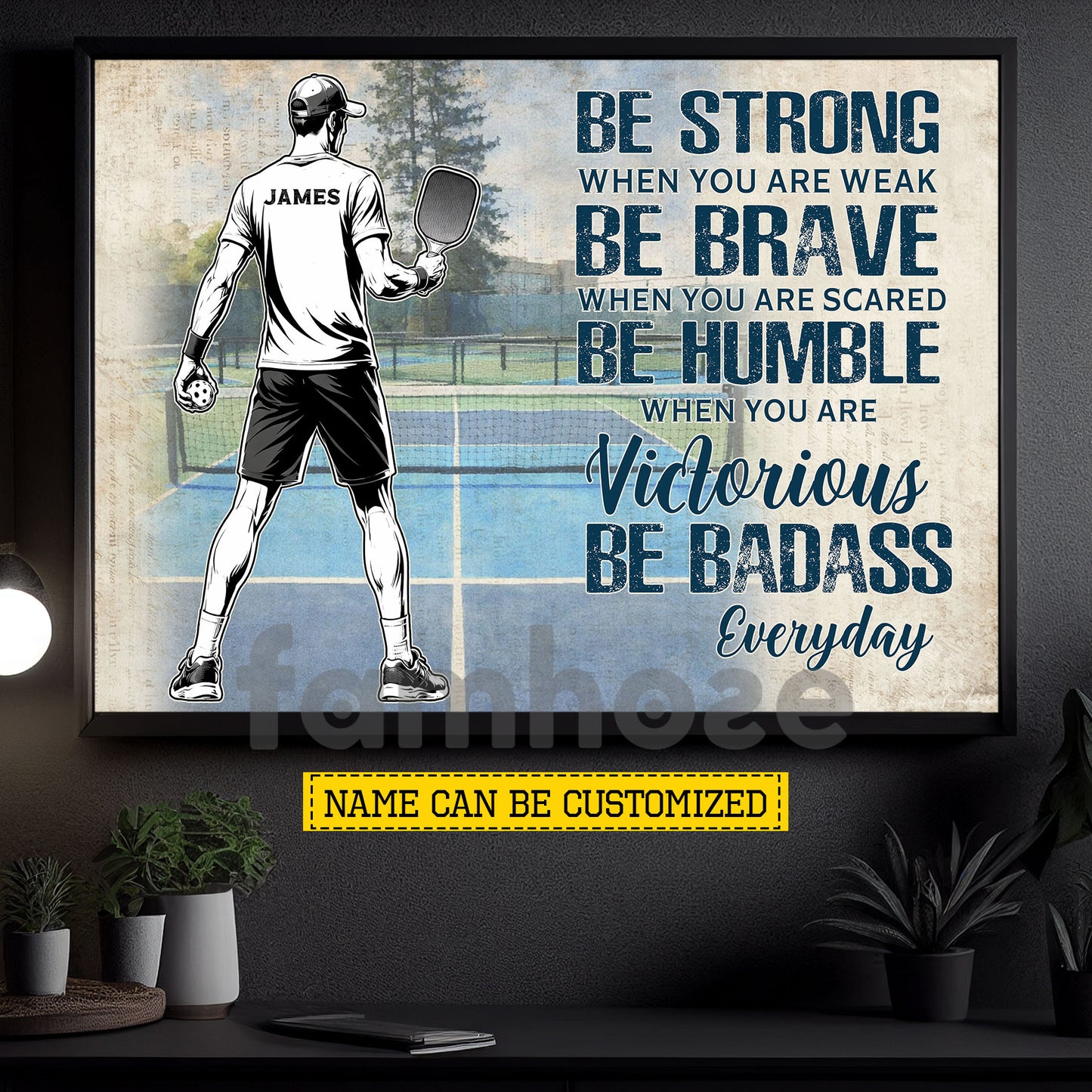 Motivational Personalized Pickleball Boy Canvas Painting, Be Strong Brave Humble And Badass Sport Wall Art Decor, Poster Gift For Pickleball Lovers