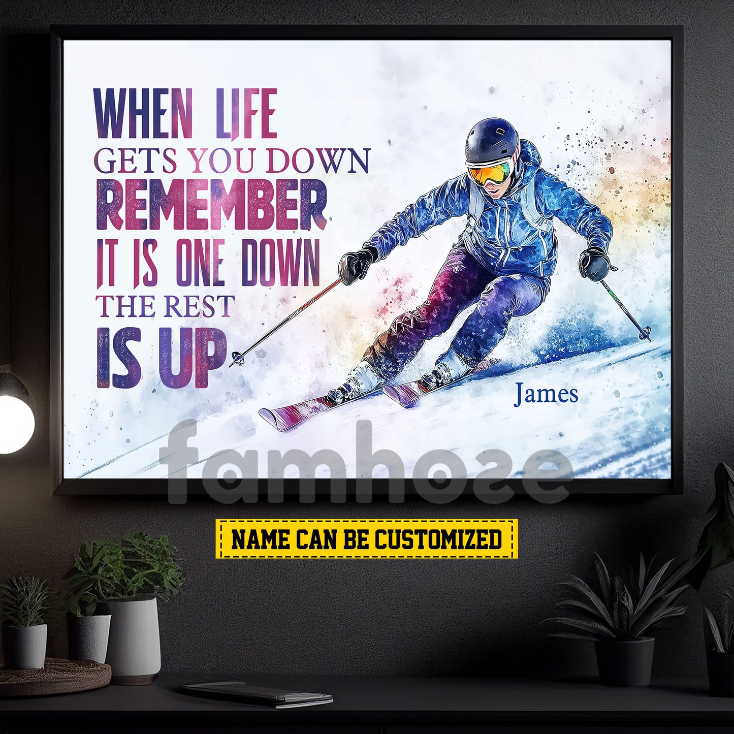 Personalized Skiing Canvas Painting, When Life Gets You Down Sport Wall Art Decor, Poster Gift For Skiing Lovers