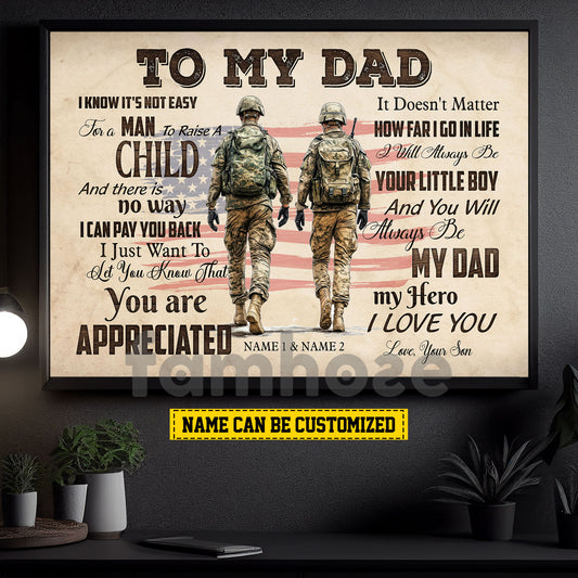 Personalized Army Dad Son Canvas Painting, To My Dad You Are Appreciated Wall Art Decor, Poster Father's Day Gift For Army Lovers