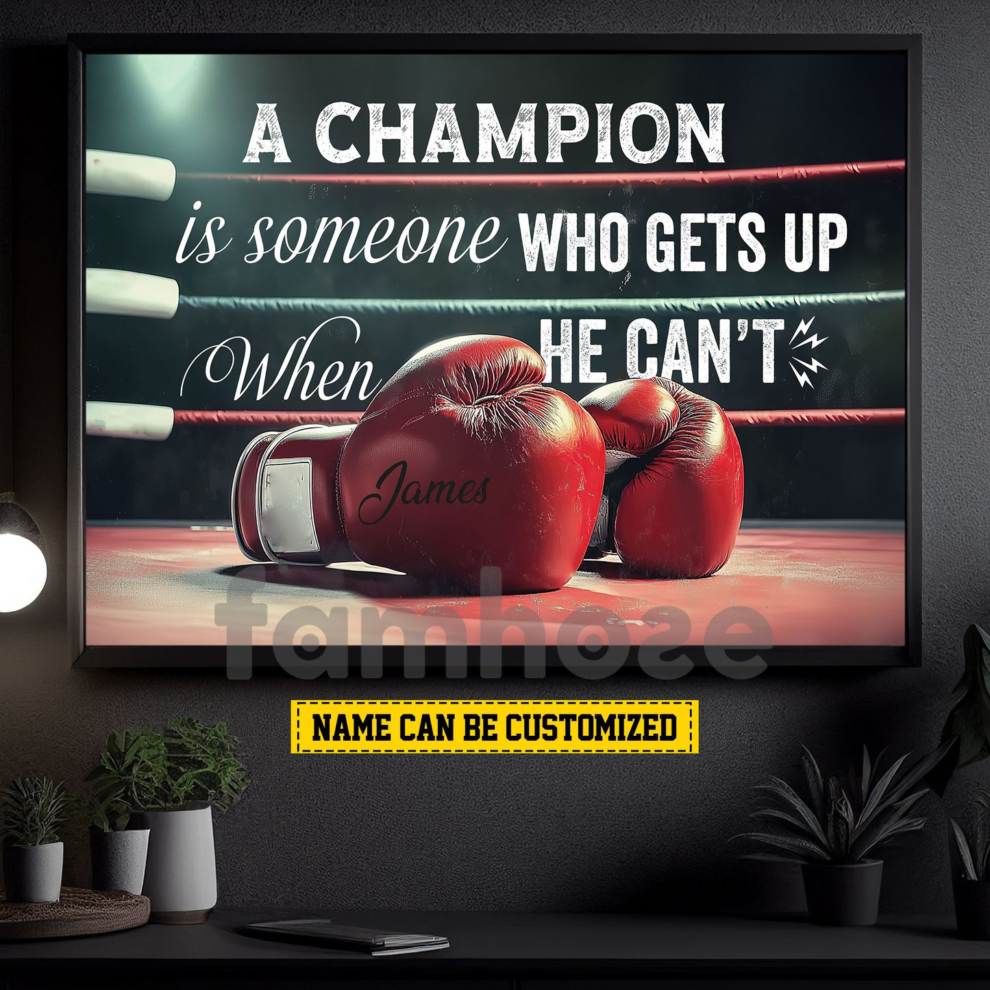 Motivational Personalized Boxing Canvas Painting, A Champion Is Someone Who Gets Up When He Can't Sport Wall Art Decor, Poster Gift For Boxing Lovers