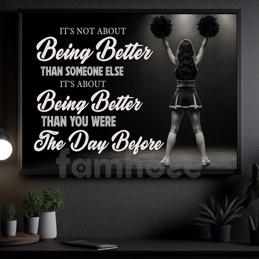 Motivational Cheerleading Girl Canvas Painting, It's About Being Better Wall Art Decor, Poster Gift For Cheerleading Lovers