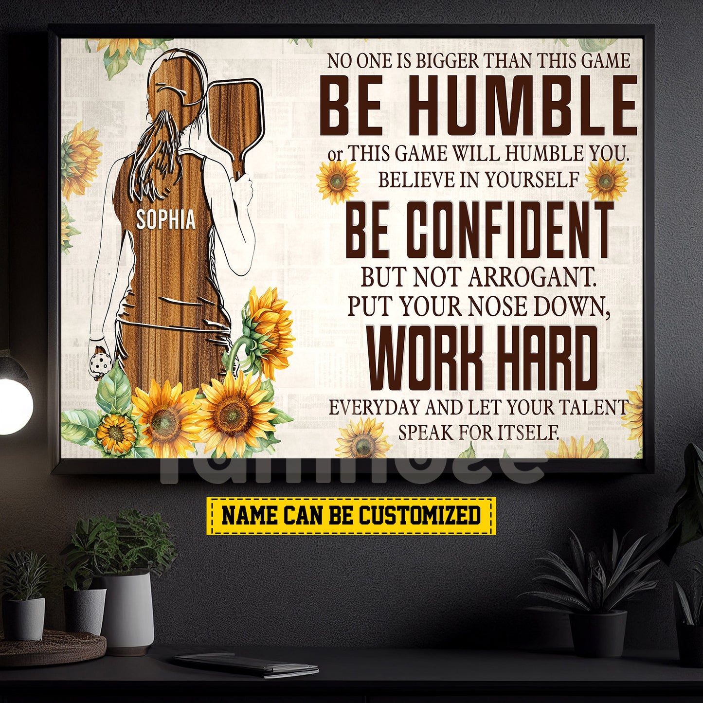Personalized Motivational Pickleball Girl Canvas Painting, Be Humble Be Confident Work Hard, Sports Wall Art Decor, Poster Gift For Pickleball Lovers