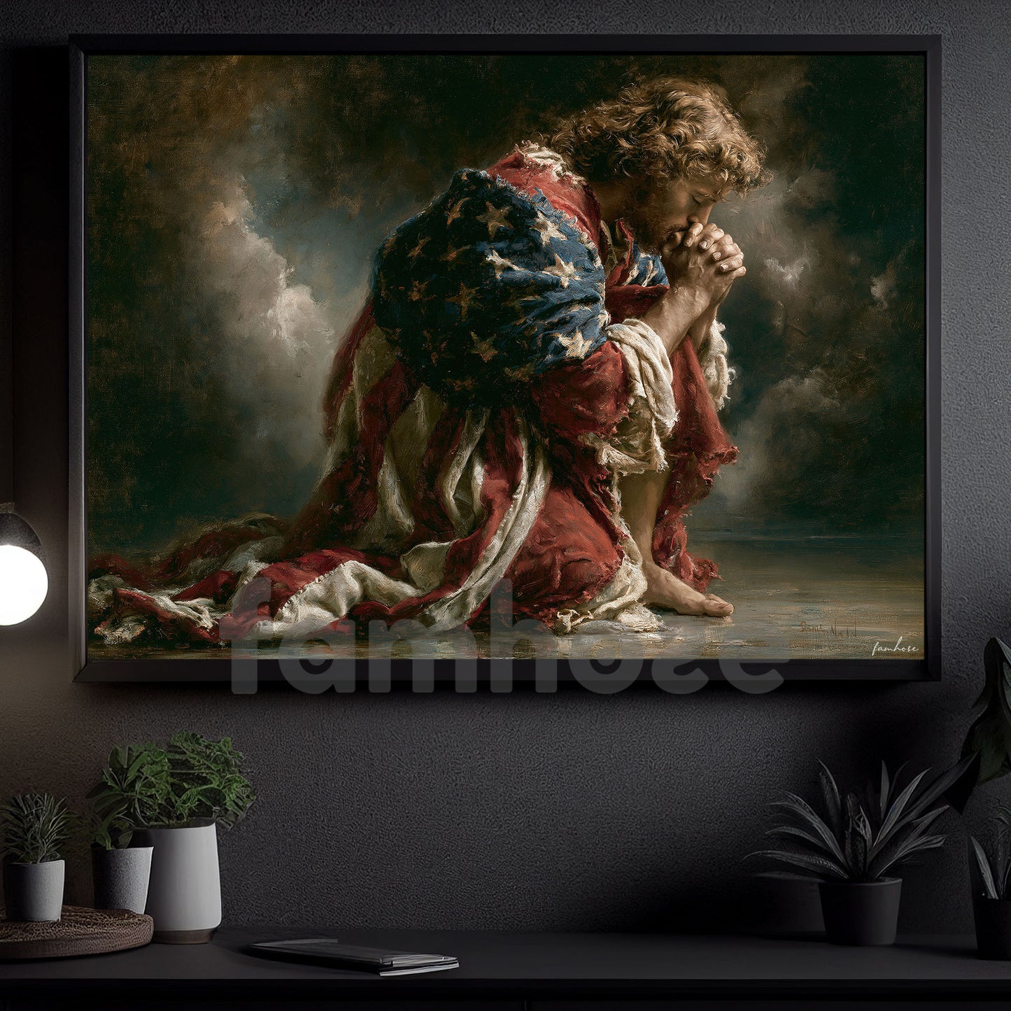 July 4th God Canvas Painting, Draped In Freedom Guided By Faith Wall Art Decor, Independence Day Poster Gift For Christian