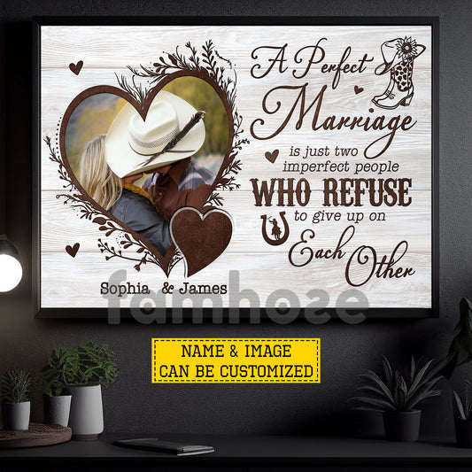 Personalized Cowboy Cowgirl Love Couple Canvas Painting, A Perfect Marriage Wall Art Decor, Poster Gift For Cowboy, Cowgirl