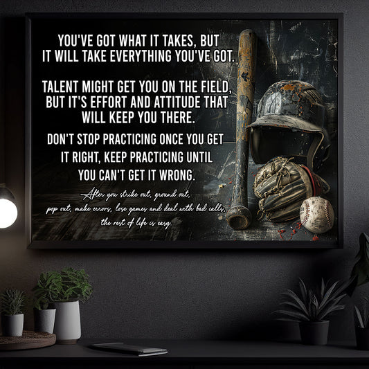 Motivational Baseball Canvas Painting, Don't Stop Practicing Once You Get It Right, Sports Quotes Wall Art Decor, Poster Gift For Baseball Lovers