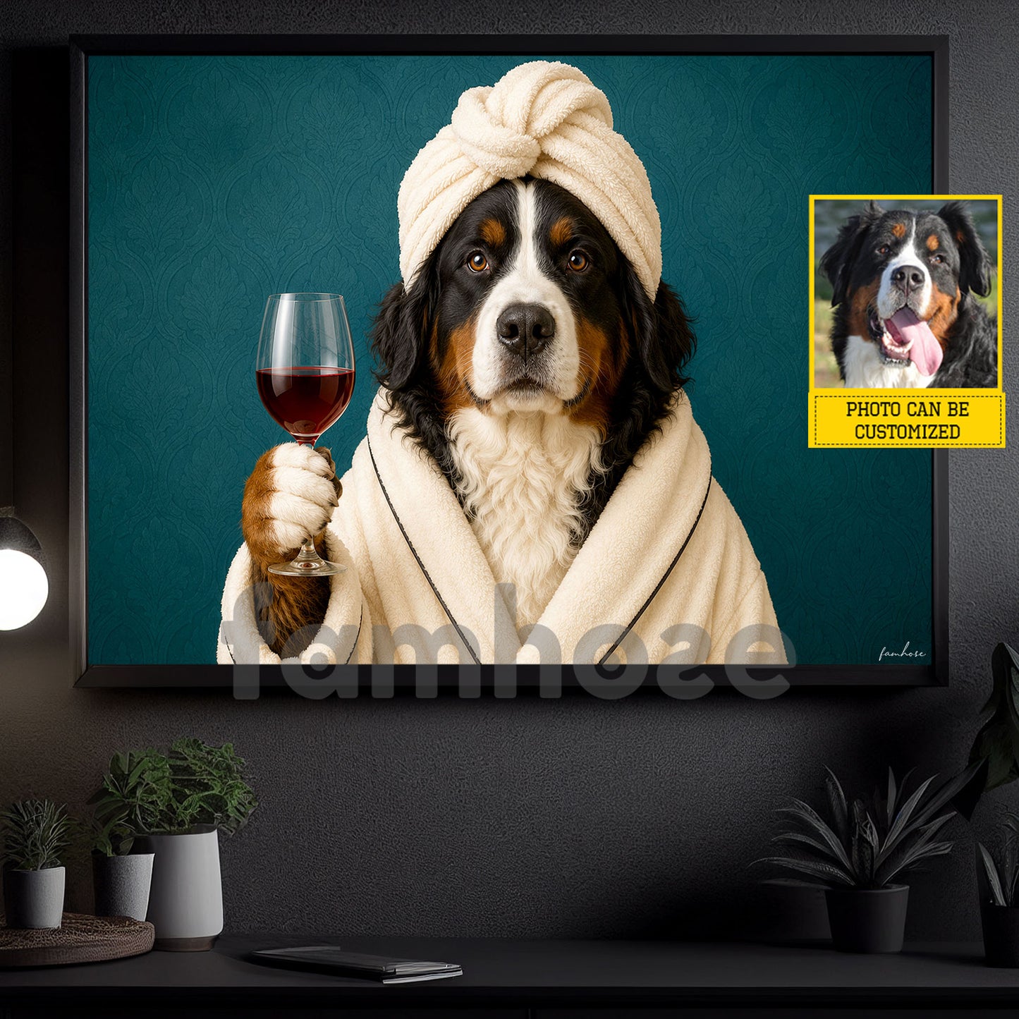 Funny Personalized Dog & Wine Toilet Canvas Painting, Spa Dog Bathroom Wall Art Decor, Restroom Poster Gift For Dog Lover