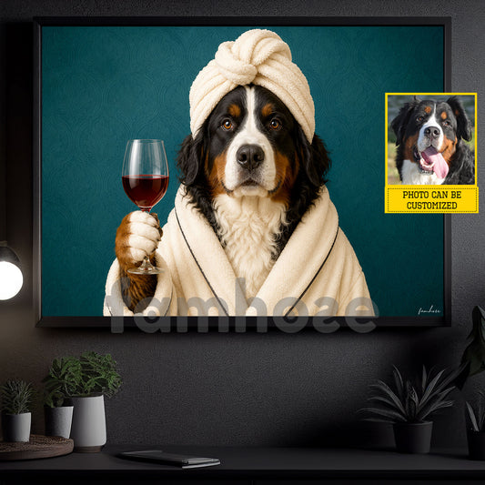Funny Personalized Dog & Wine Toilet Canvas Painting, Spa Dog Bathroom Wall Art Decor, Restroom Poster Gift For Dog Lover