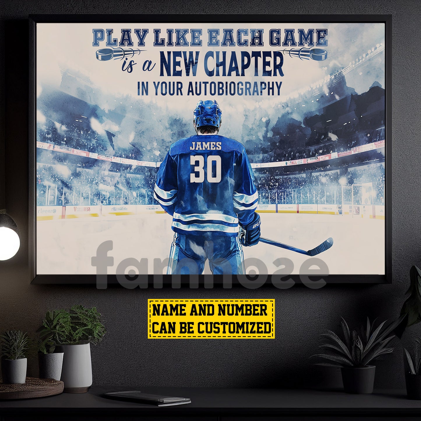 Motivational Personalized Hockey Man Canvas Painting, Play Like Each Game Sport Wall Art Decor, Poster Gift For Hockey Lovers