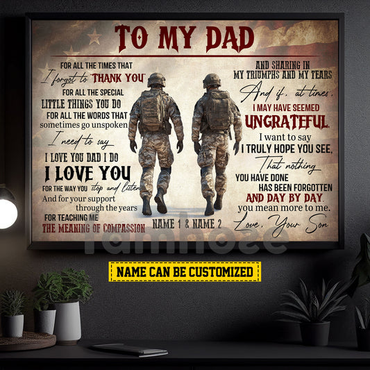 Personalized Army Dad Son Canvas Painting, To My Dad For All The Times That I Forgot To Thank You Wall Art Decor, Poster Father's Day Gift For Army Lovers