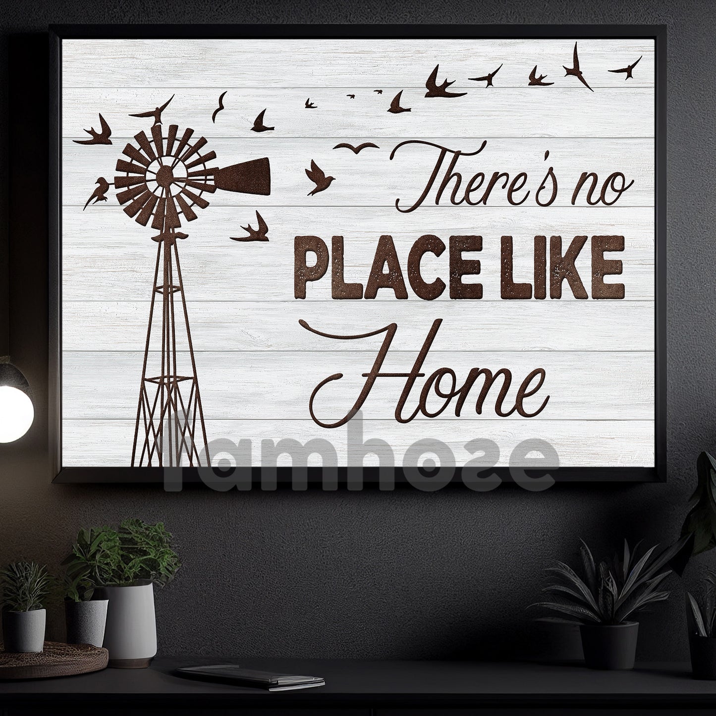Rustic Farm Windmill Canvas Painting, There's No Place Like Home Wall Art Decor, Poster Gift For Farming Lover