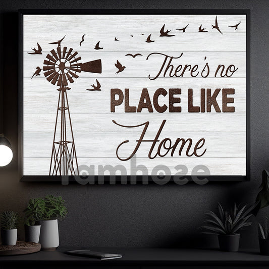 Rustic Farm Windmill Canvas Painting, There's No Place Like Home Wall Art Decor, Poster Gift For Farming Lover