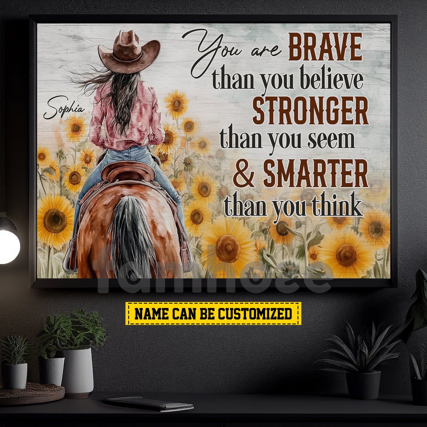 Motivational Personalized Cowgirl Canvas Painting, You Are Brave Wall Art Decor, Poster Gift For Cowgirl