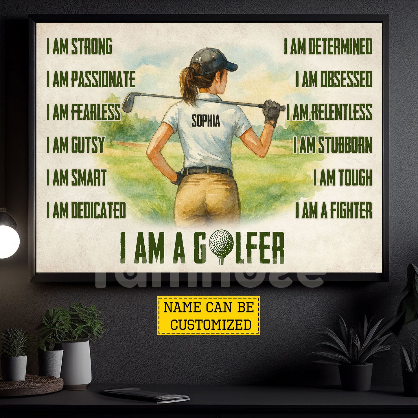Motivational Personalized Golf Girl Canvas Painting, I Am A Golfer Sport Wall Art Decor, Poster Gift For Golf Lover