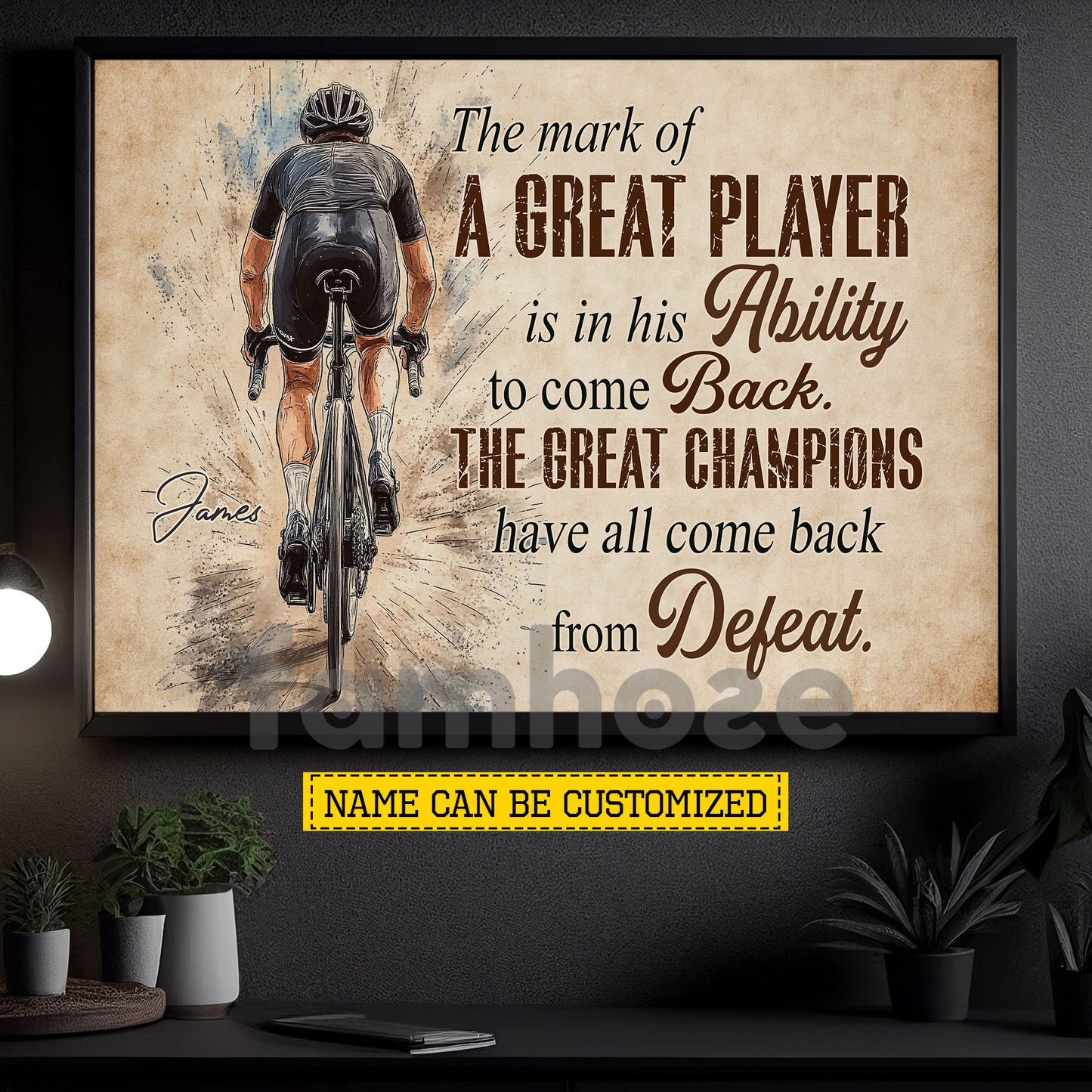 Personalized Cycling Canvas Painting, The Great Champions Have All Come Back From Defeat Sport Wall Art Decor, Poster Gift For Cycling Lovers