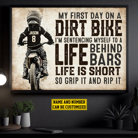 Interesting Personalized Biker Canvas Painting, My First Day On A Dirt Bike Wall Art Decor, Poster Gift For Biker Lovers