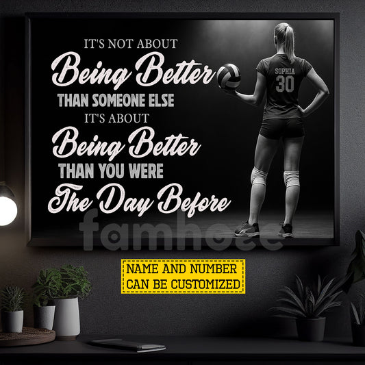 Personalized Volleyball Girl Canvas Painting, It's Not About Being Better Sport Wall Art Decor, Poster Gift For Volleyball Lovers