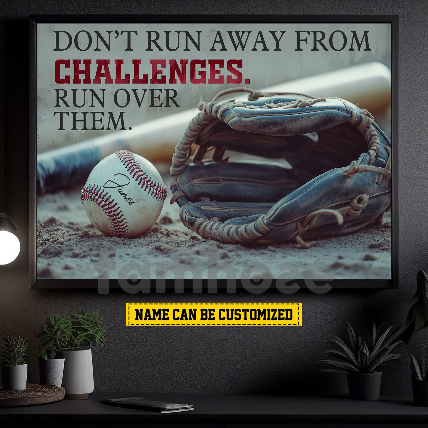 Motivational Personalized Baseball Canvas Painting, Don't Run Away From Challenges Sport Wall Art Decor, Poster Gift For Baseball Lovers