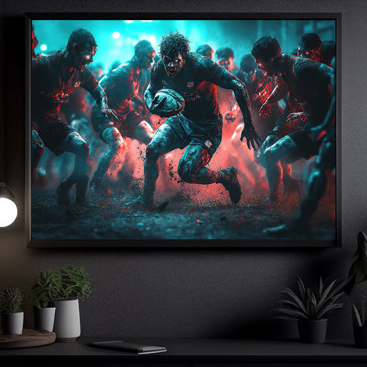 Undead Scrum, Rugby Canvas Painting, Spooky Season Wall Art Decor, Halloween Poster Gift For Rugby Lovers