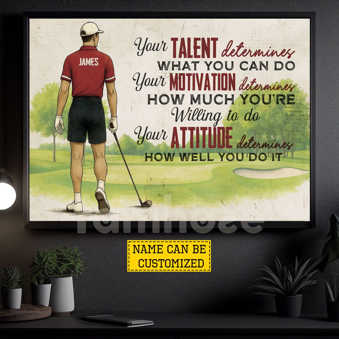 Motivational Personalized Golf Man Canvas Painting, Your Talent Determines What You Do Sport Wall Art Decor, Poster Gift For Golf Lover