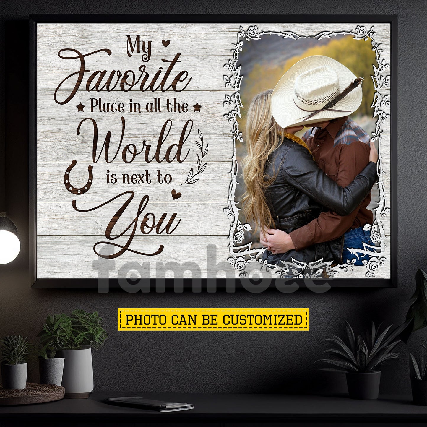 Personalized Cowboy Cowgirl Love Couple Canvas Painting, My Favorite Place In All The Word Wall Art Decor, Poster Gift For Cowboy, Cowgirl