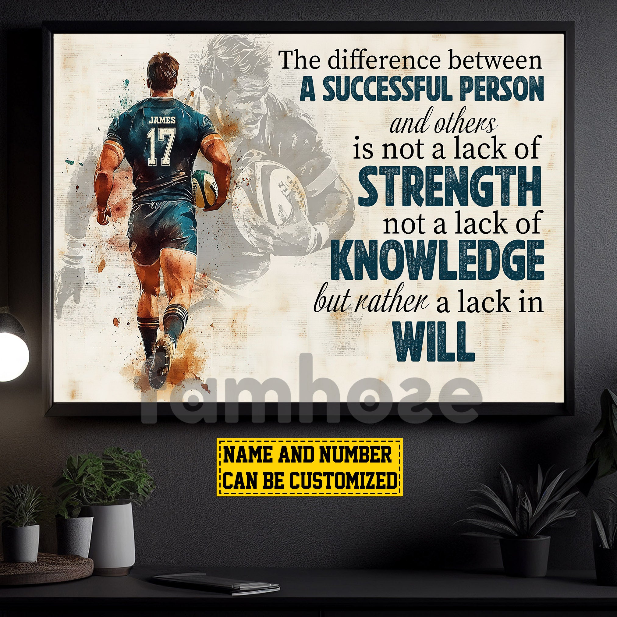 Personalized Rugby Man Canvas Painting, The Difference Between A Succe ...