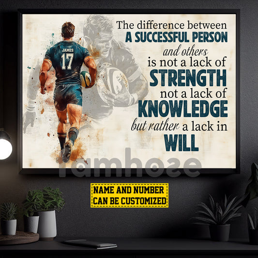 Personalized Rugby Man Canvas Painting, The Difference Between A Successful Person And Others Sport Wall Art Decor, Poster Gift For Rugby Lovers