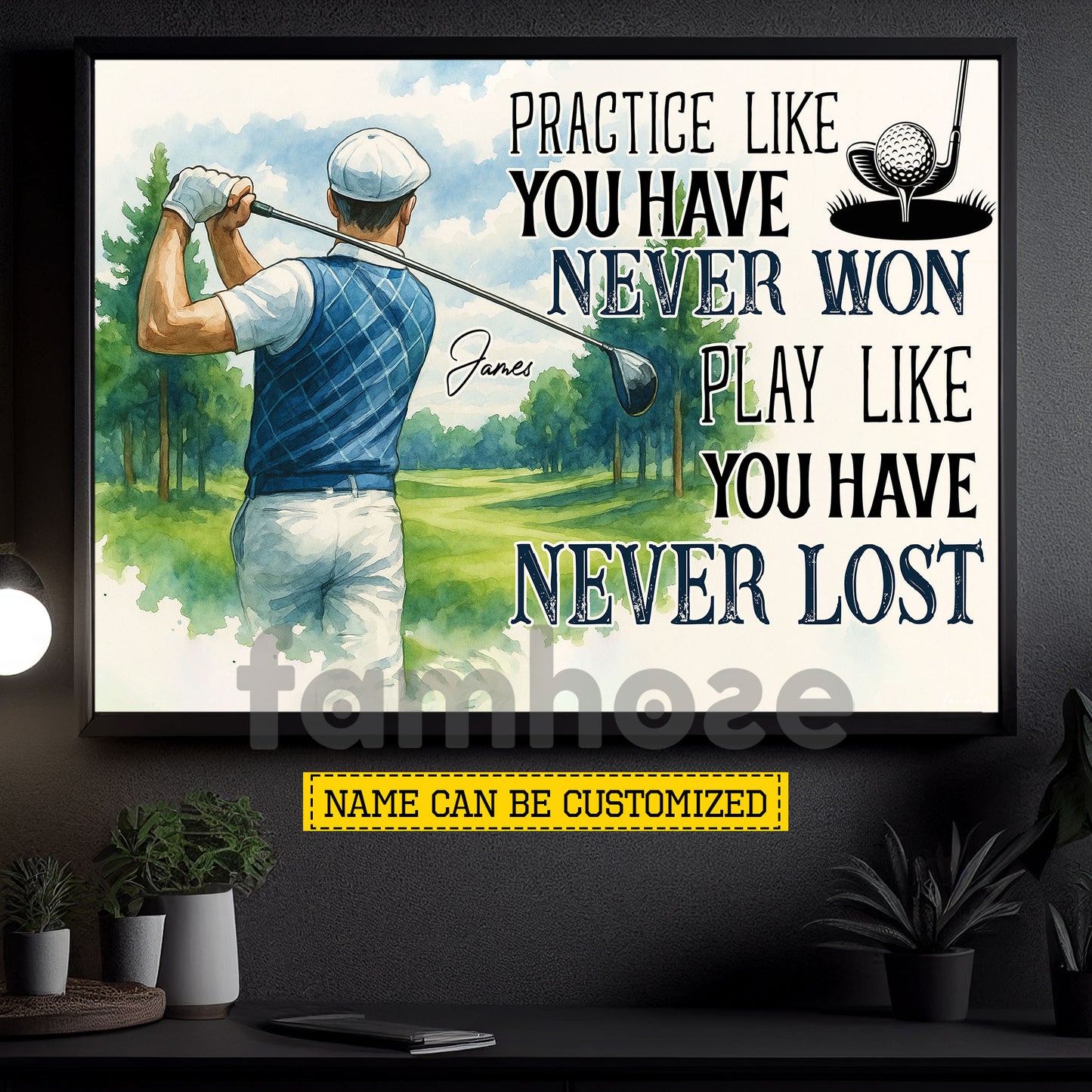 Motivational Personalized Golf Canvas Painting, Practice Like You Have Never Won Sport Wall Art Decor, Poster Gift For Golf Lover
