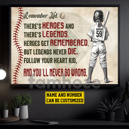 Personalized Softball Girl Kid Canvas Painting, You'll Never Go Wrong Sport Wall Art Decor, Poster Gift For Softball Lover