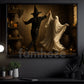 Halloween Witch & Ghost Canvas Painting, Witch And Ghost Are Dancing Spooky Season Wall Art Decor, Halloween Poster Gift