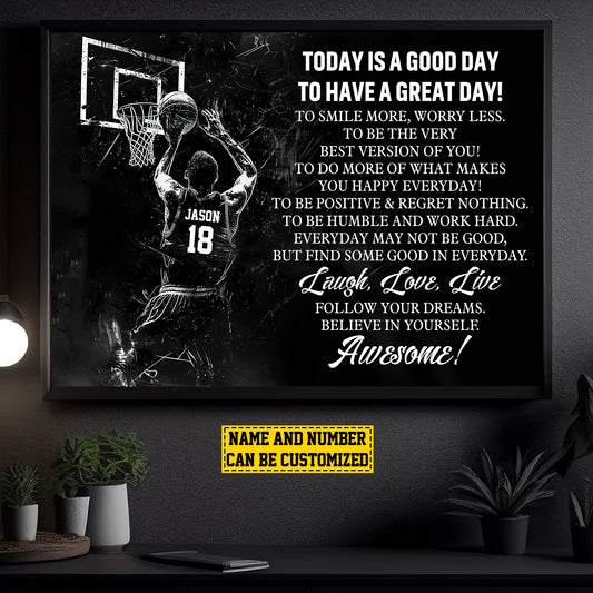 Personalized Funny Basketball Canvas Painting, Today Is A Good Day, Sports Quotes Wall Art Decor, Poster Gift For Basketball Lovers, Basketball Players