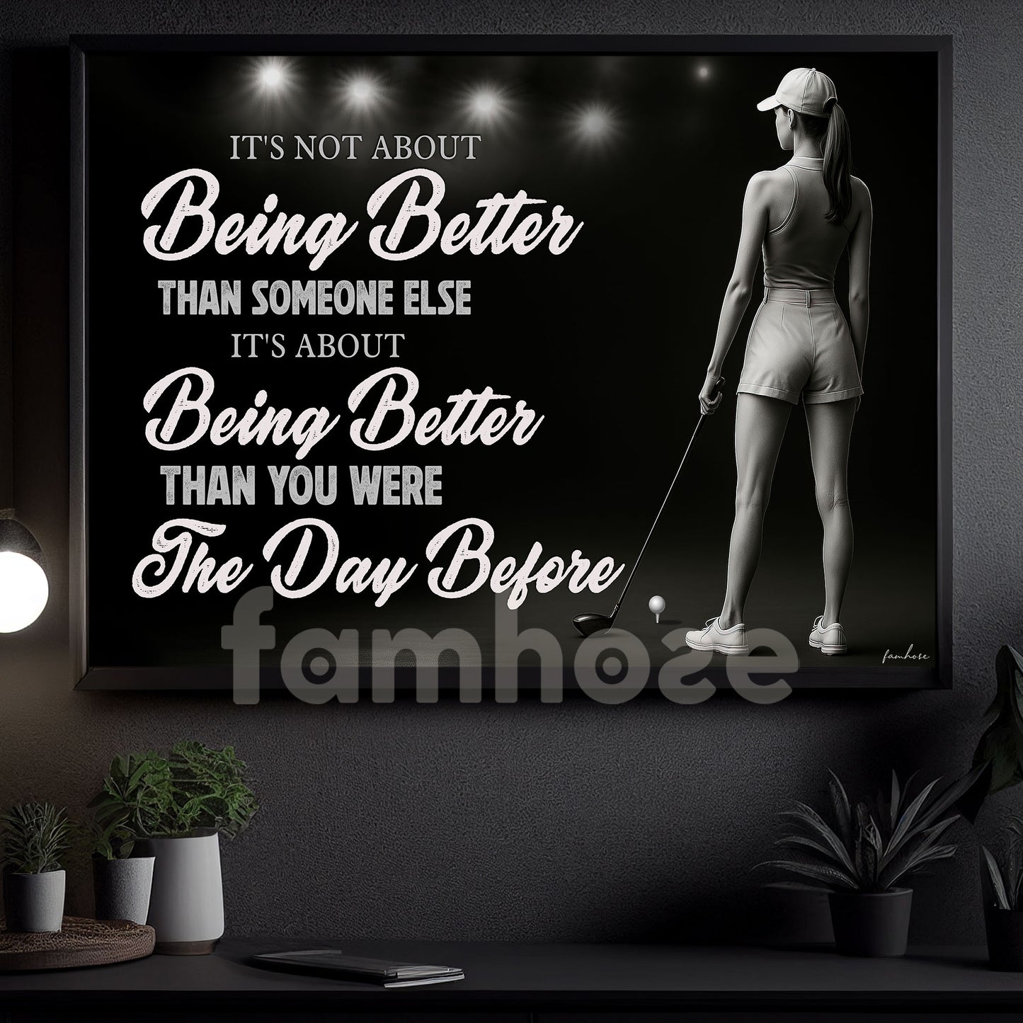 Motivational Personalized Golf Girl Canvas Painting, It's Not About Being Better Sport Wall Art Decor, Poster Gift For Golf Lover