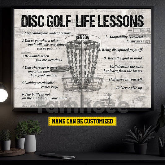 Motivational Personalized Disc Golf Canvas Painting, Disc Golf Life Lessons Sport Wall Art Decor, Poster Gift For Disc Golf Lovers