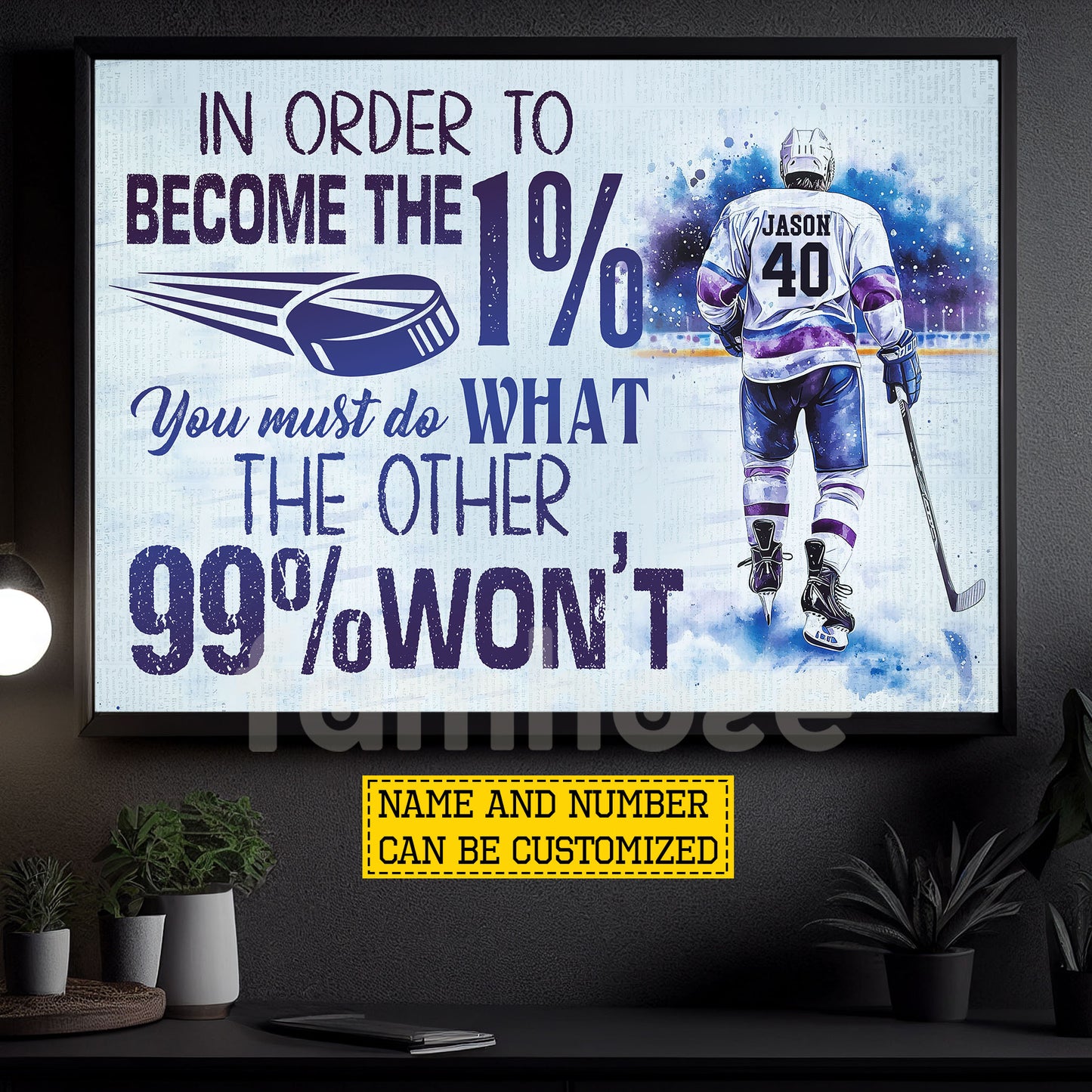 Motivational Personalized Hockey Man Canvas Painting, In Order To Become The 1% Sport Wall Art Decor, Poster Gift For Hockey Lover