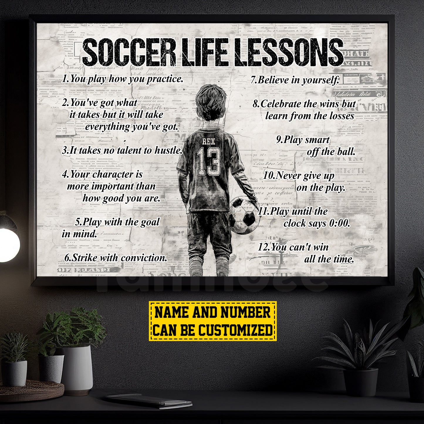 Personalized Soccer Boy Canvas Painting For Kids - Inspiring Quotes Life Lessons Poster Gift For Young Soccer Fans