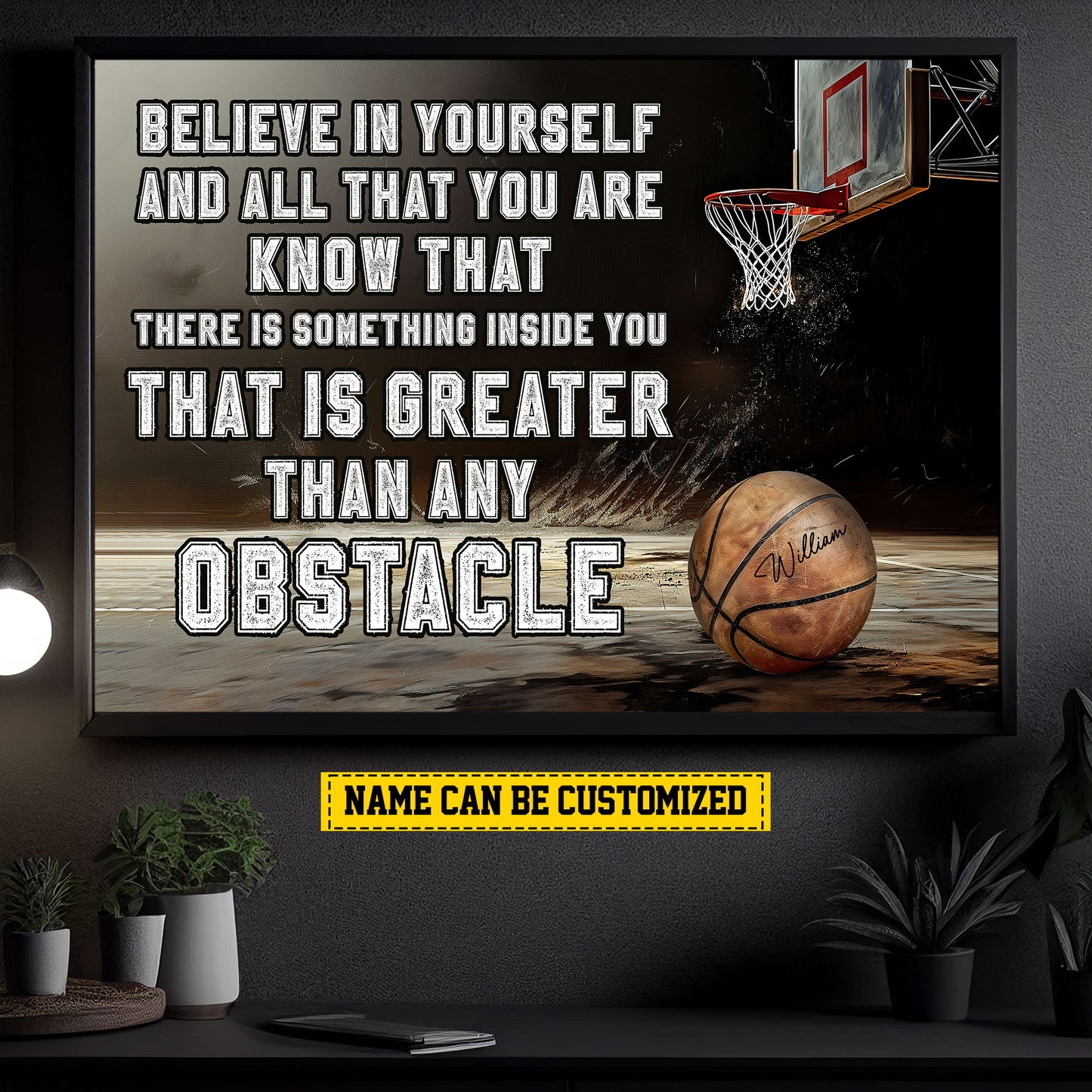 Personalized Basketball Canvas Painting, Believe In Yourself, Sports Quotes Wall Art Decor, Poster Gift For Basketball Lovers