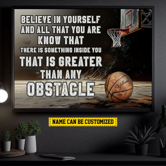 Personalized Basketball Canvas Painting, Believe In Yourself, Sports Quotes Wall Art Decor, Poster Gift For Basketball Lovers