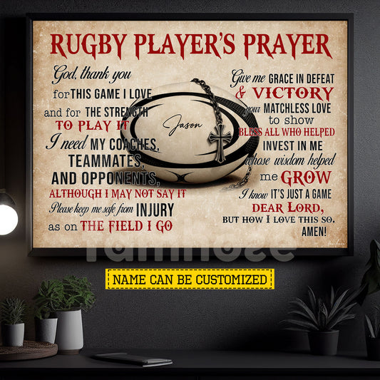 Personalized Rugby God Canvas Painting, Rugby Player's Prayer Sport Wall Art Decor, Poster Gift For Rugby Lover