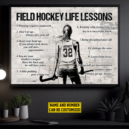 Personalized Field Hockey Girl Canvas Painting, Field Hockey Life Lessons, Sports Quotes Wall Art Decor, Poster Gift For Field Hockey Lovers, Field Hockey Players