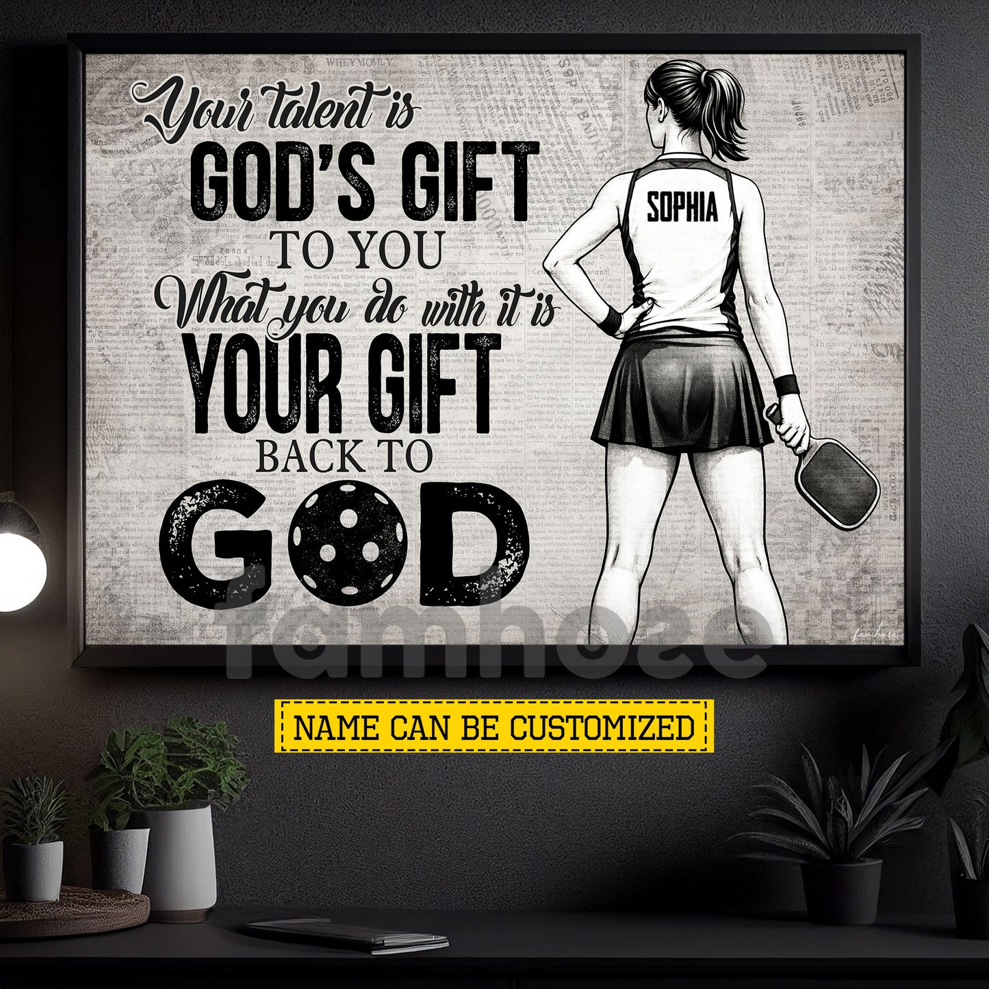 Personalized Pickleball Girl Canvas Painting, Your Talent Is God's Gift To You Sport Wall Art Decor, Poster Gift For Christians, Pickleball Lover