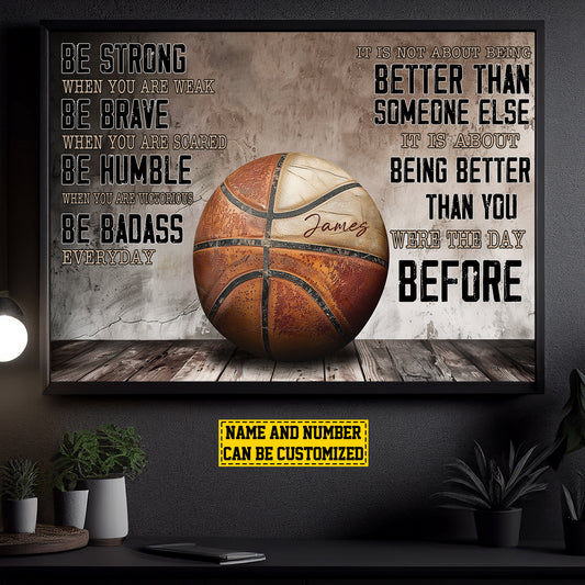 Personalized Motivational Basketball Canvas Painting, Be Strong Be Brave Be Humble, Sports Quotes Wall Art Decor, Poster Gift For Basketball Lovers