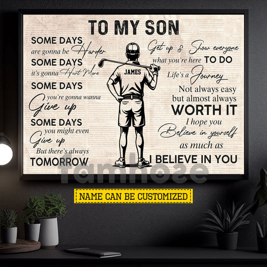 Personalized Golf Canvas Painting, To My Son I Believe In You Sport Wall Art Decor, Poster Gift For Golf Lover