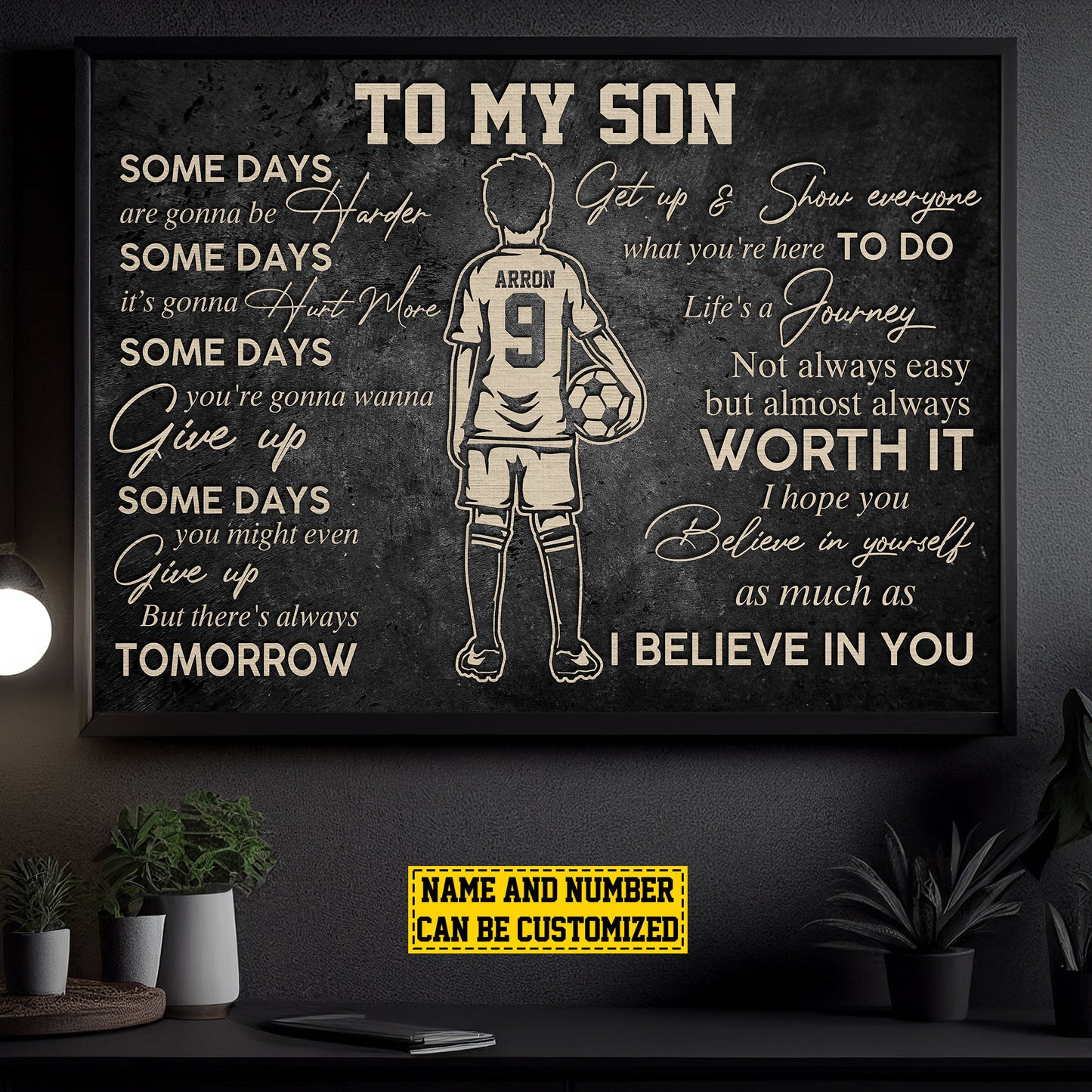 Personalized Motivational Soccer Boy Canvas Painting, To My Son Life's A Journey, Sports Quotes Wall Art Decor, Poster Gift For Soccer Lovers, Gift For Son From Dad,Mom