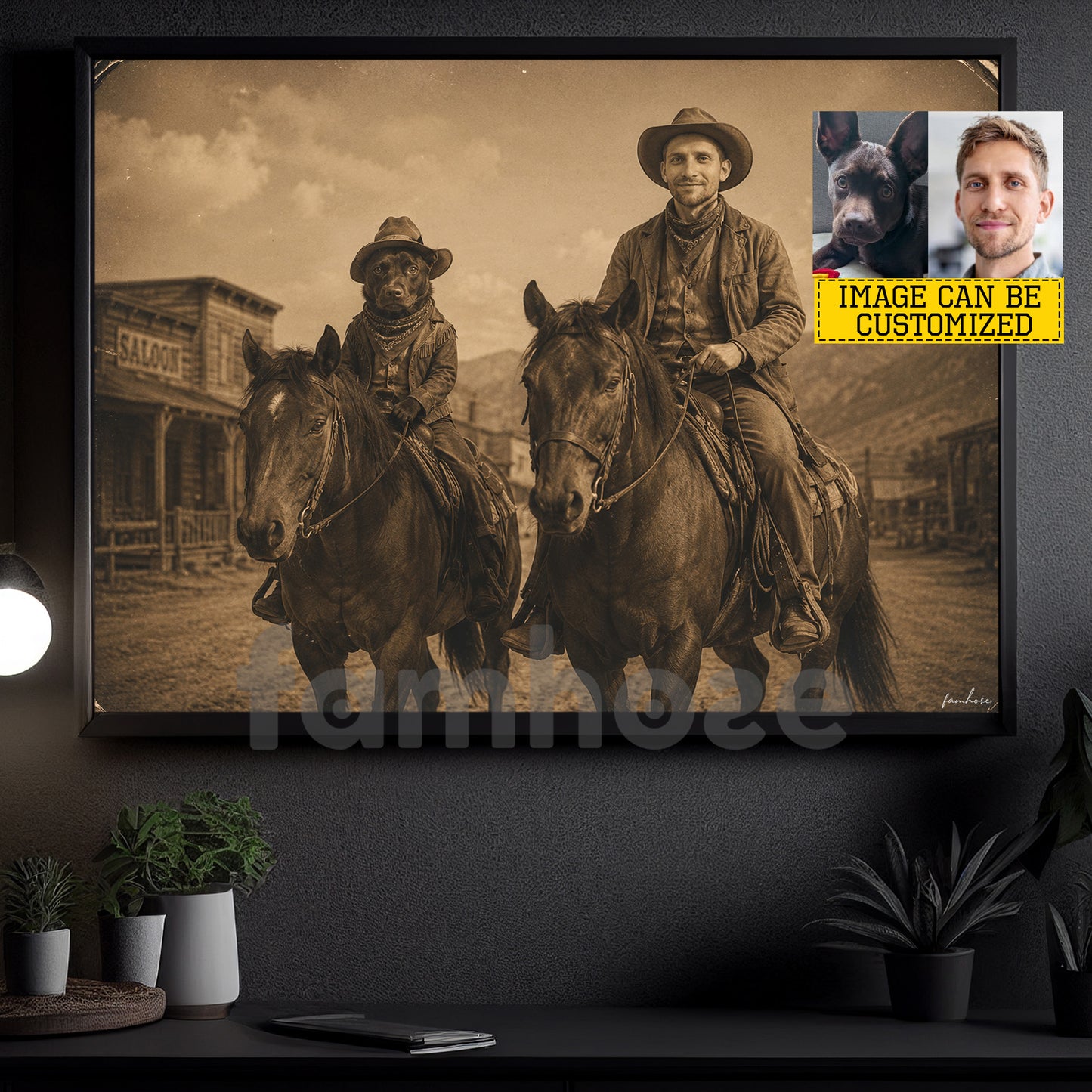 Personalized Cowboy & Dog Canvas Painting, Ride Together Forever Wall Art Decor, Poster Gift For Cowboys, Dog Lover