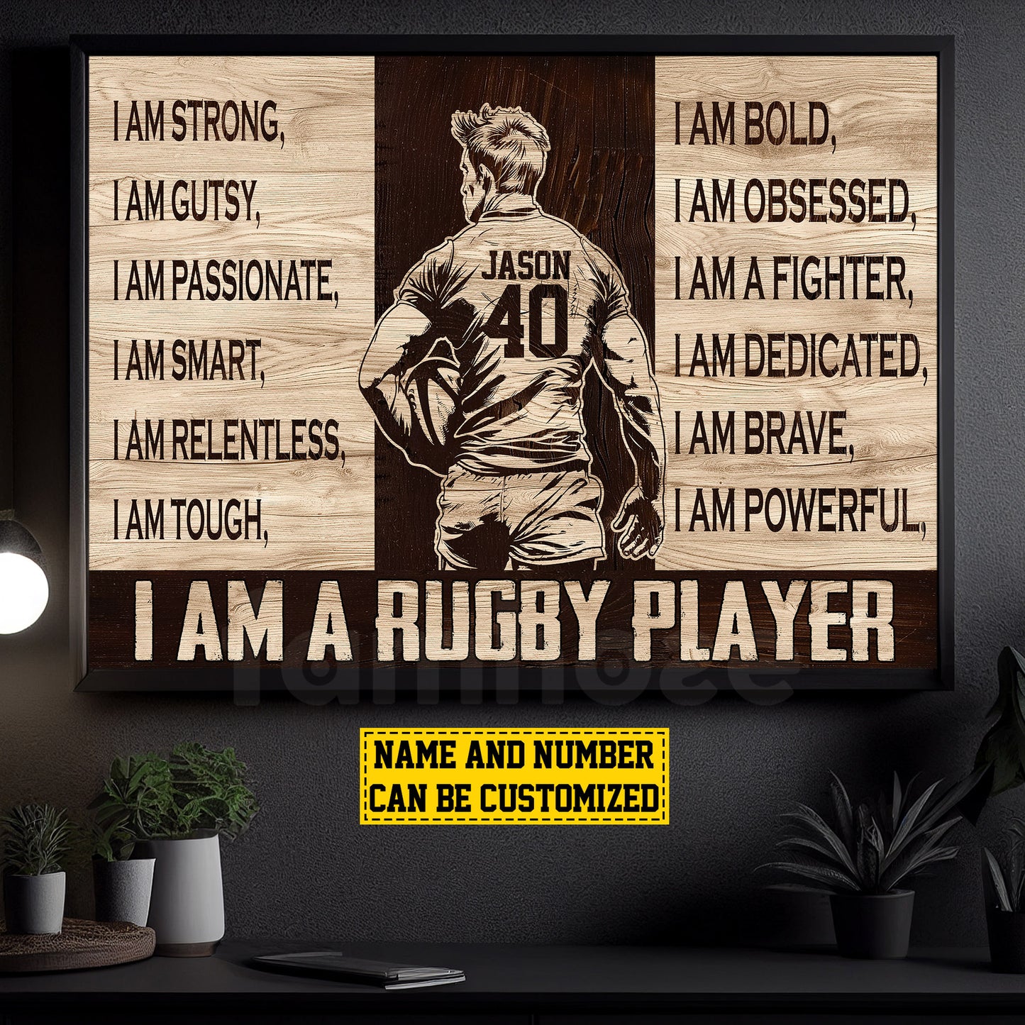 Personalized Rugby Boy Canvas Painting, I Am A Rugby Player, Sports Quotes Wall Art Decor, Poster Gift For Rugby Lovers