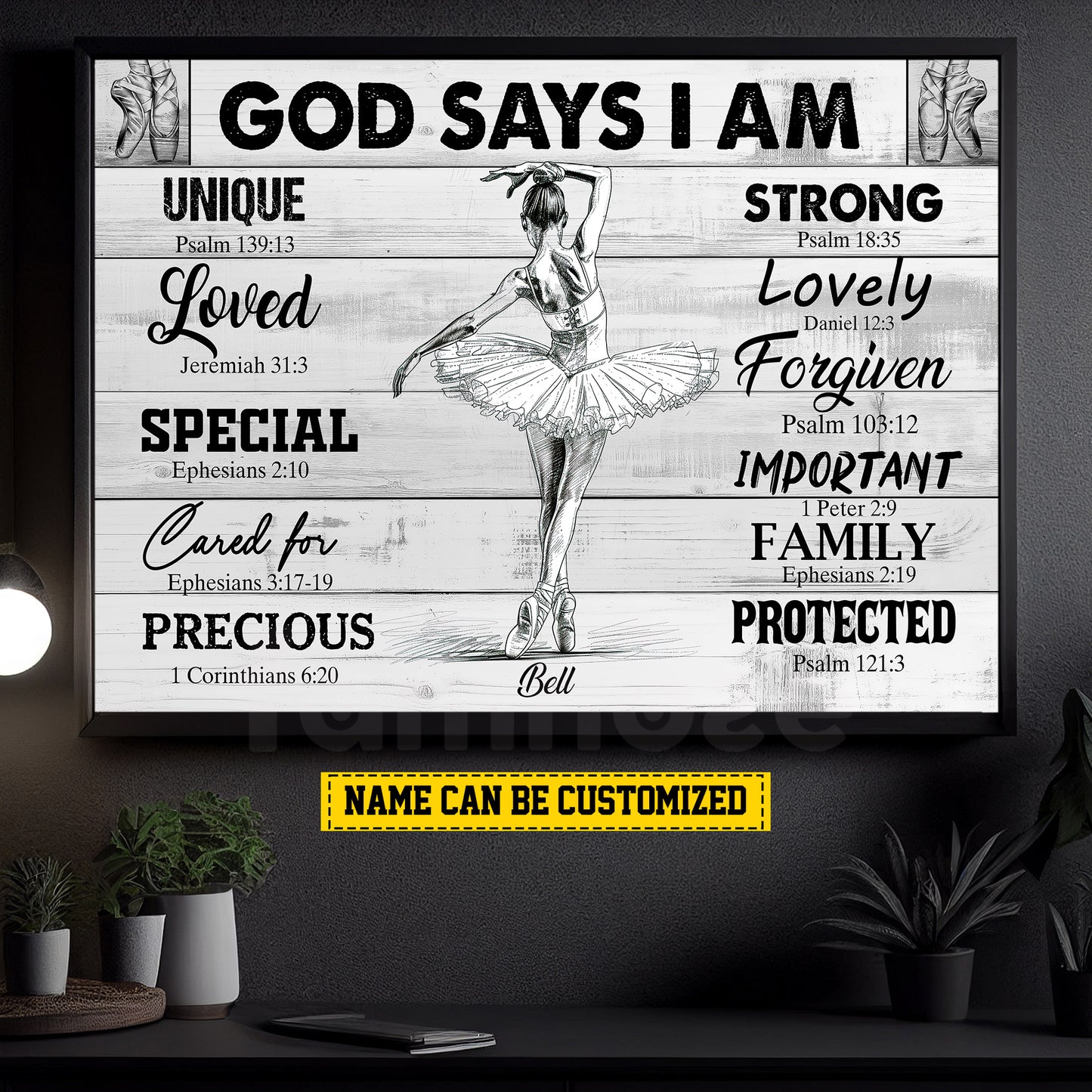 Personalized Ballet Girl Canvas Painting, God Says I Am, Sports Quotes Wall Art Decor, Poster Gift For Ballet Lovers