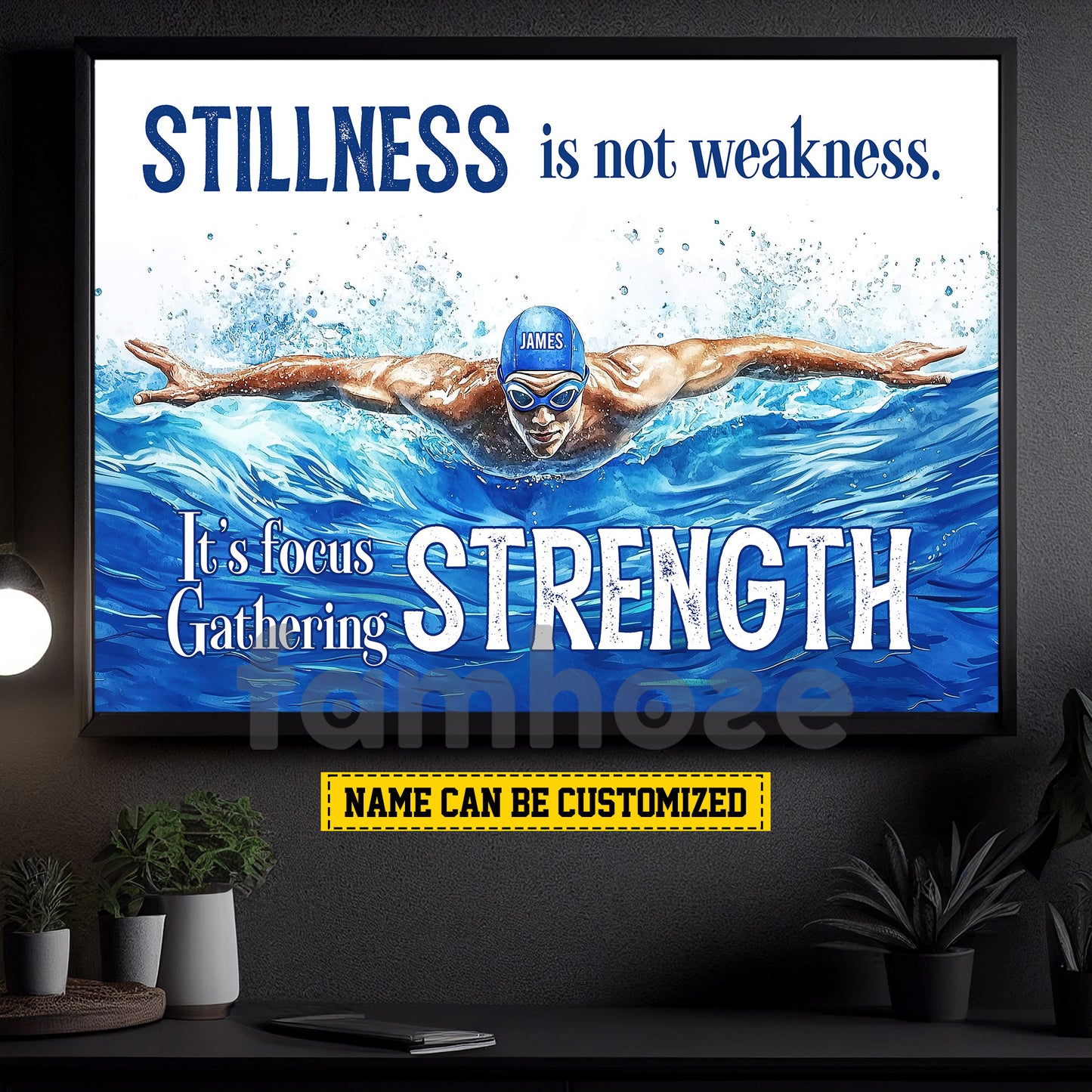 Motivational Personalized Swimming Man Canvas Painting, Stillness Is Not Weakness It's Focus Gathering Strength Sport Wall Art Decor, Poster Gift For Swimming Lovers