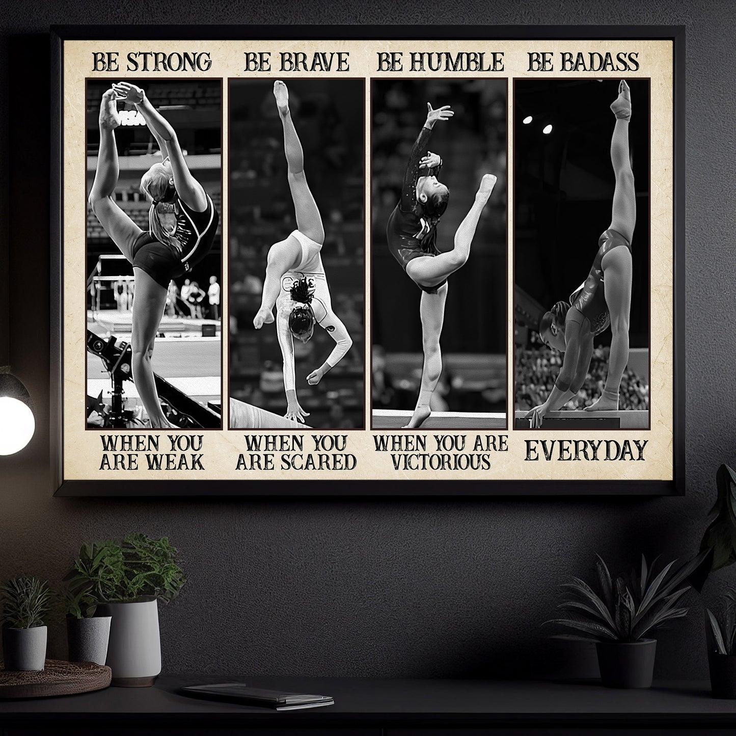 Be Strong, Brave, Humble And Badass Gymnastics Canvas Painting, Inspirational Sport Quotes Wall Art Decor, Poster Gift For Gymnastics Lovers