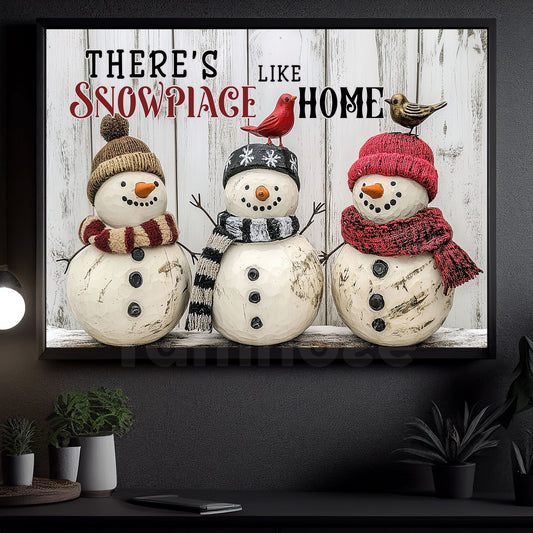 Funny Christmas Canvas Painting, There's Snowplace Like Home Wall Art Decor, Xmas Poster Gift For Snowman Lovers